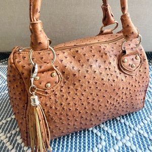 Faux ostrich medicine bag style purse; tan